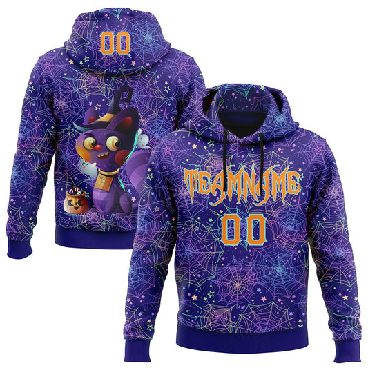 Custom Dark Purple Bay Orange-Ice Blue 3D Halloween Spider Net Horror Night Trick Treat Party Costume Ideas Sports Pullover Sweatshirt Hoodie - Main View