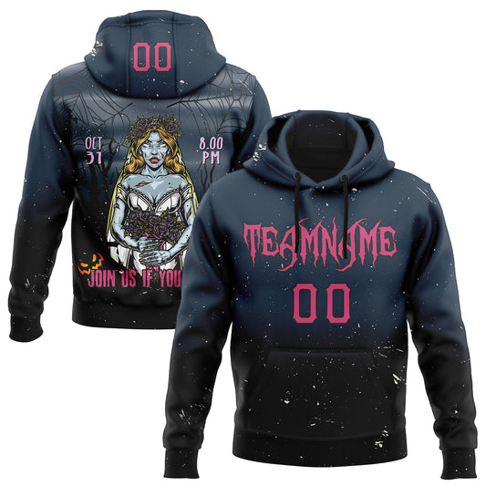 Custom Black Pink 3D Halloween Zombie Horror Night Trick Treat Party Costume Ideas Sports Pullover Sweatshirt Hoodie - Main View