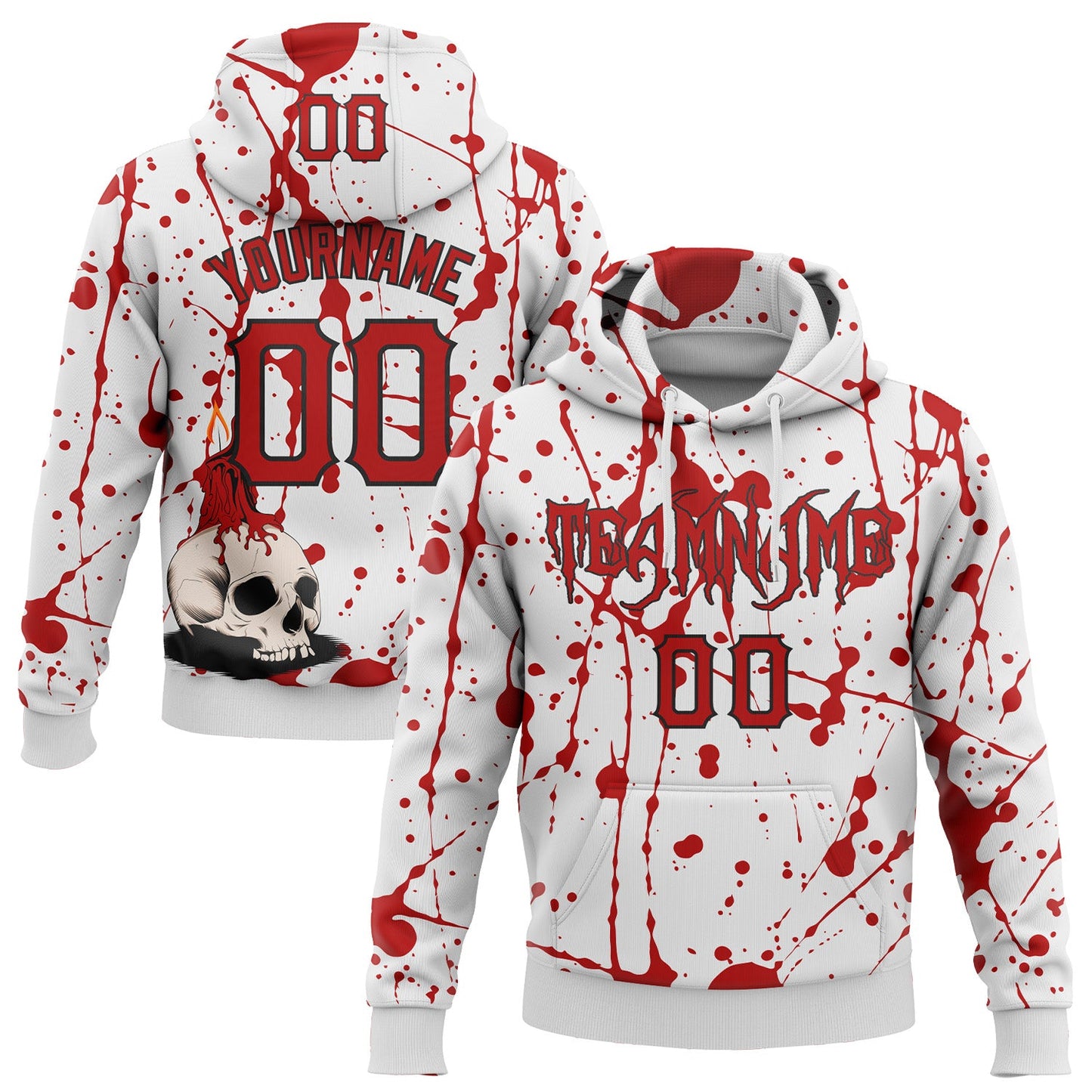 Custom White Red-Black 3D Halloween Skull Party Costume Ideas Sports Pullover Sweatshirt Hoodie - Main View