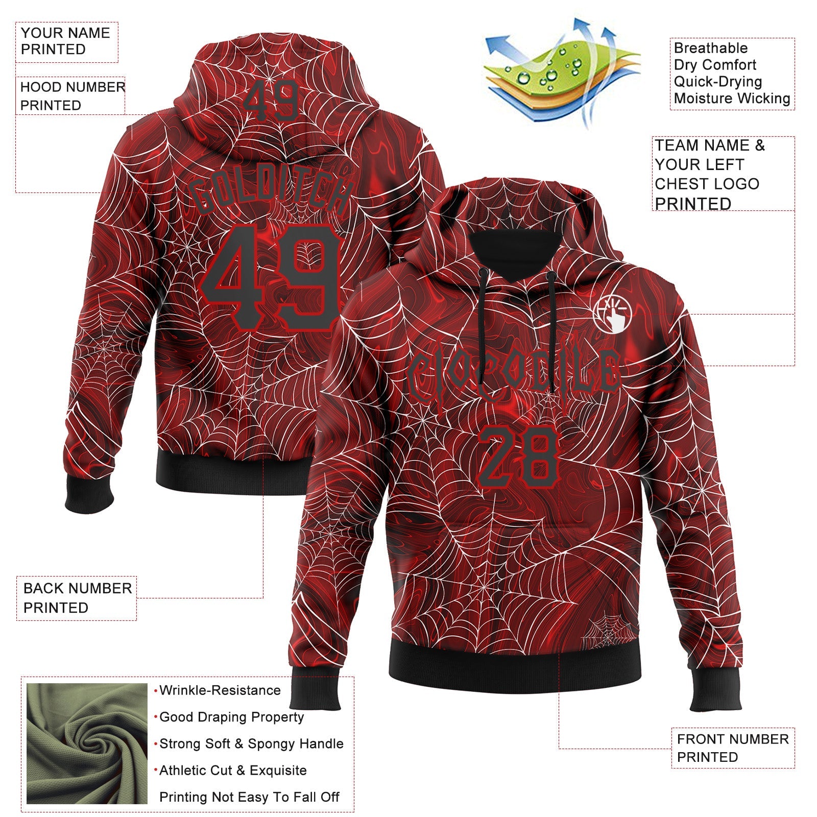 Custom Red Black-White 3D Halloween Pumpkin Party Costume Ideas Sports Pullover Sweatshirt Hoodie view 2