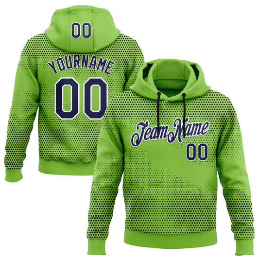 Custom Stitched Neon Green Navy-White 3D Pattern Design Sportswear Pullover Sweatshirt Hoodie - Main View