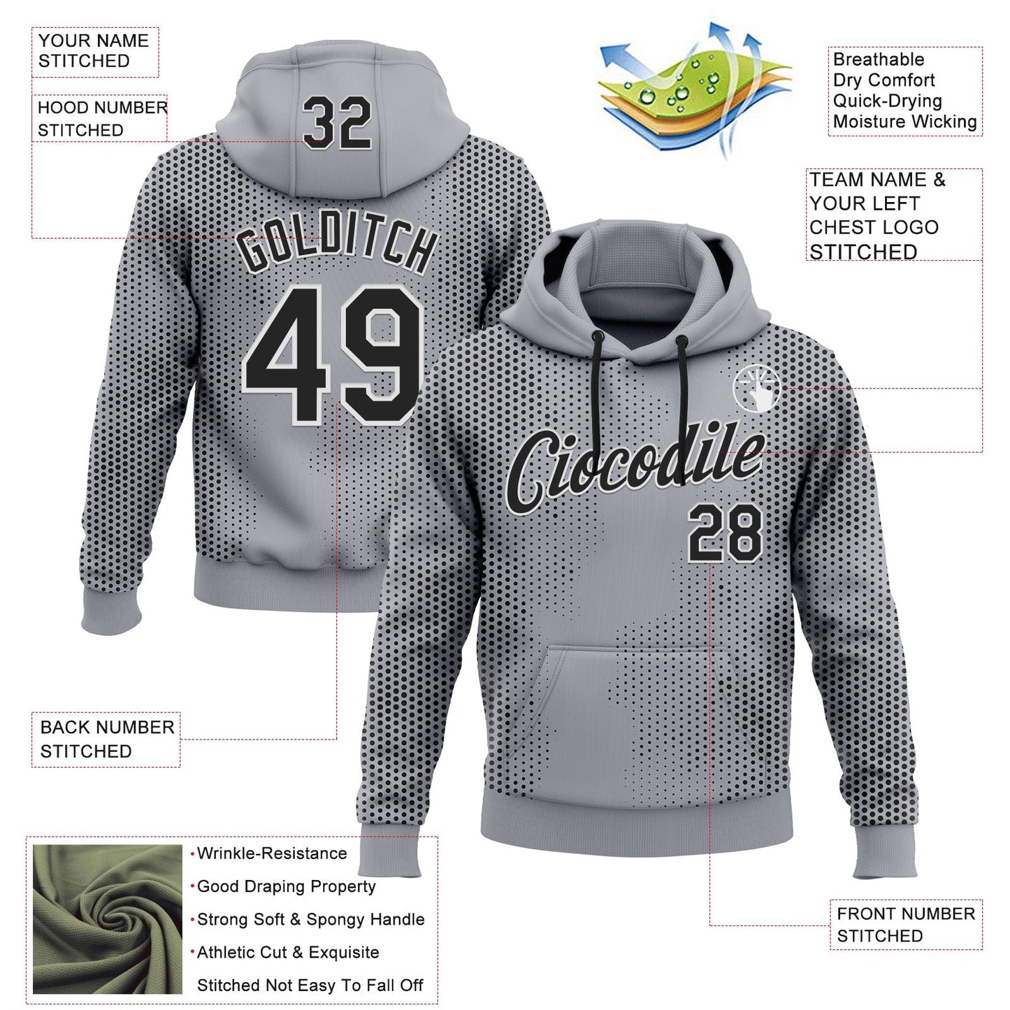 Custom Stitched Gray Black-White 3D Pattern Design Sportswear Pullover Sweatshirt Hoodie view 2
