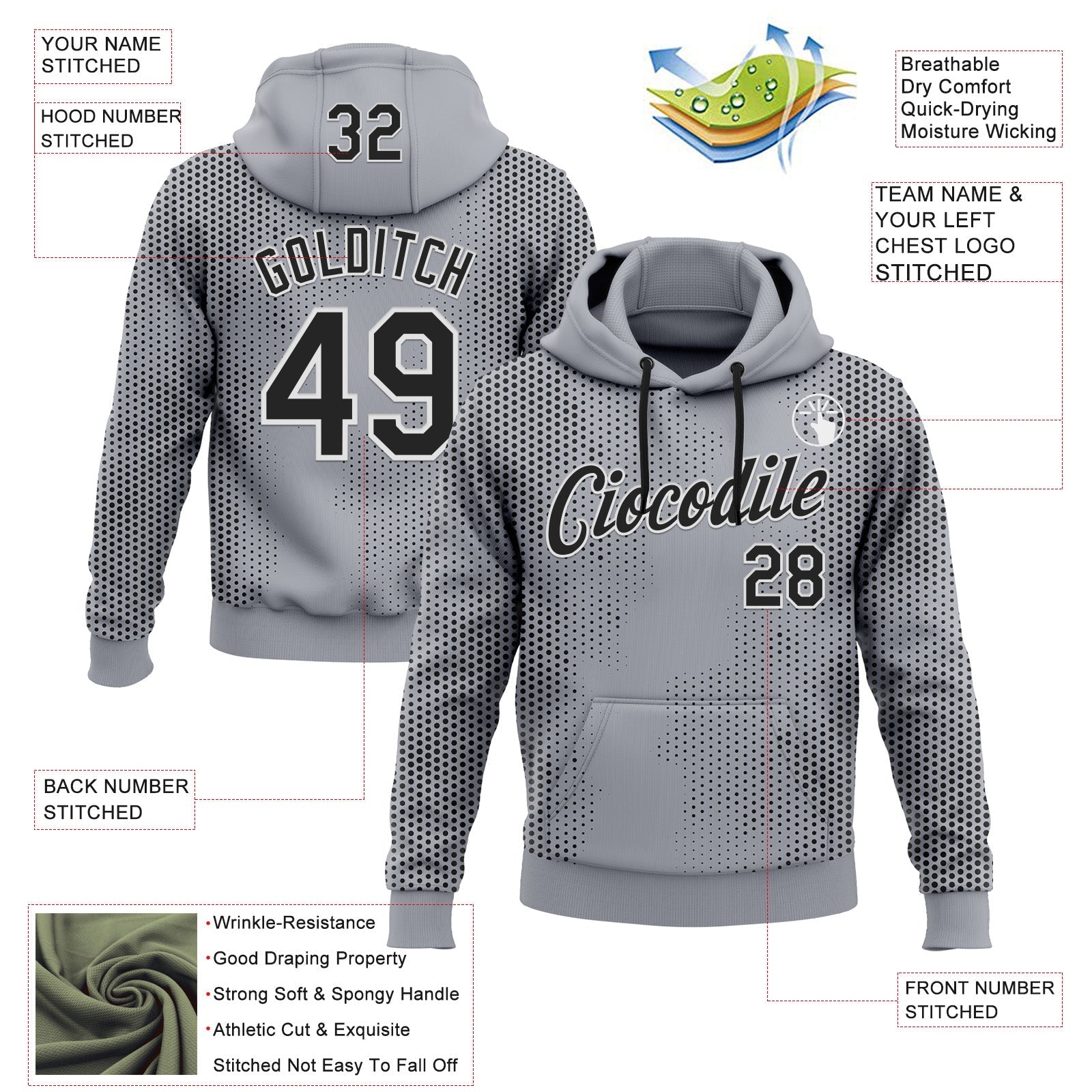 Custom Stitched Gray Black-White 3D Pattern Design Sportswear Pullover Sweatshirt Hoodie view 2
