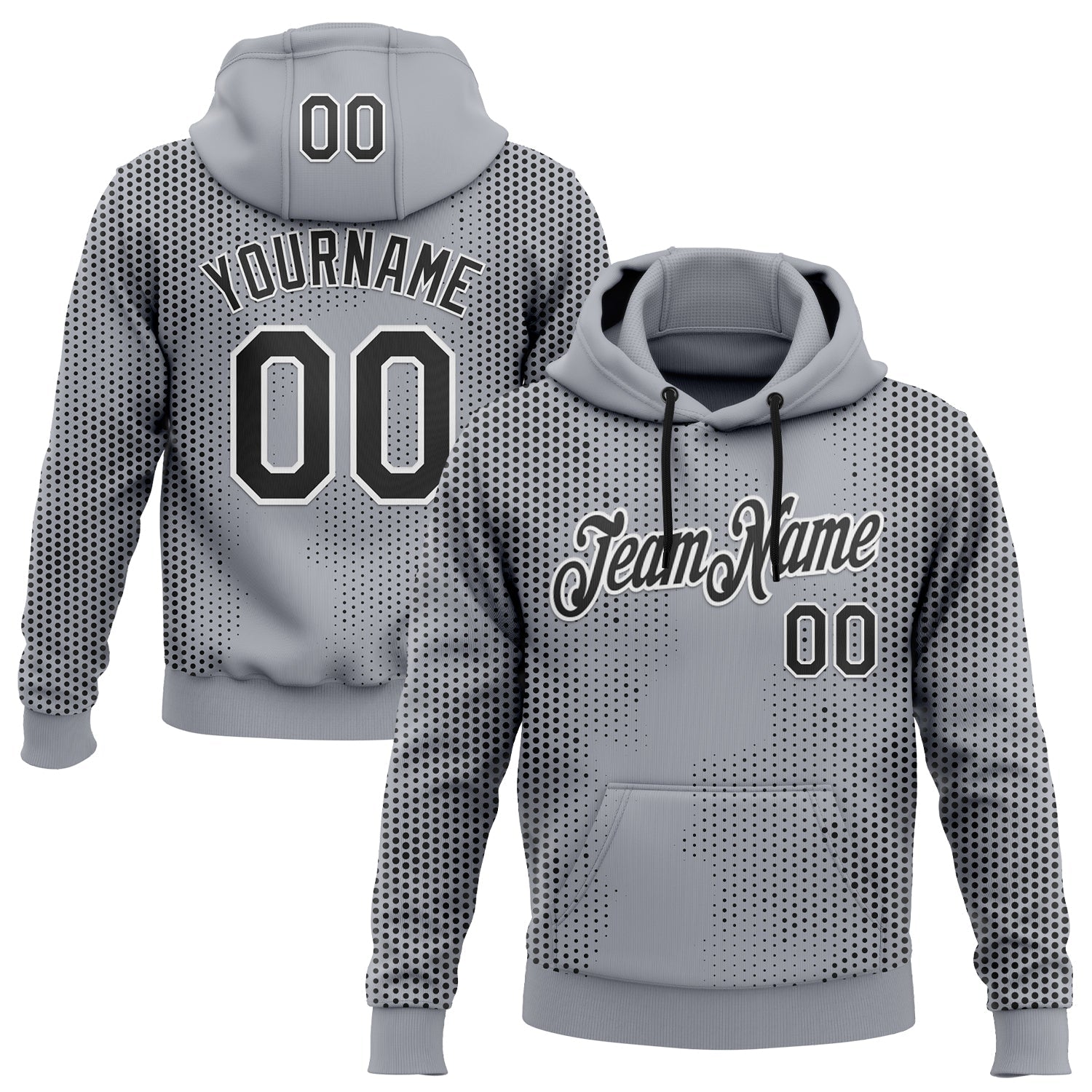 Custom Stitched Gray Black-White 3D Pattern Design Sportswear Pullover Sweatshirt Hoodie - Main View