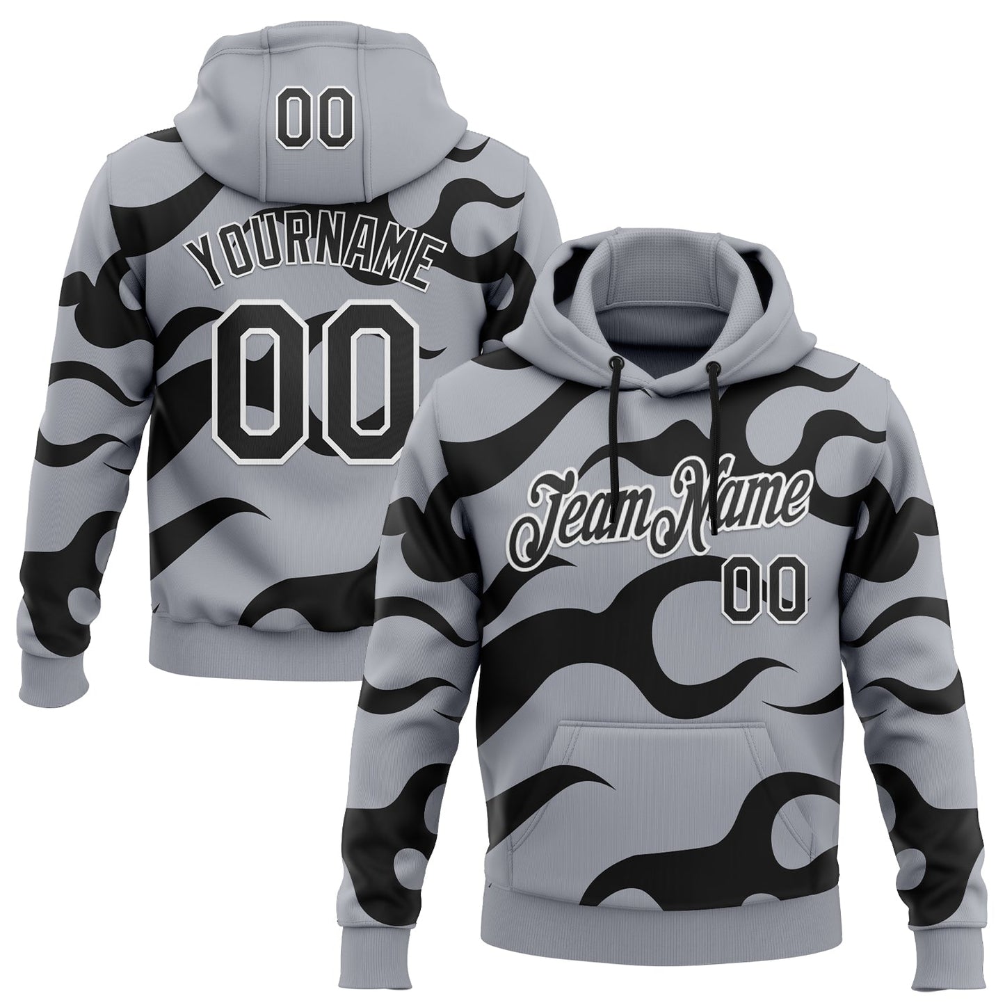 Custom Stitched Gray Black-White 3D Pattern Design Sportswear Pullover Sweatshirt Hoodie - Main View
