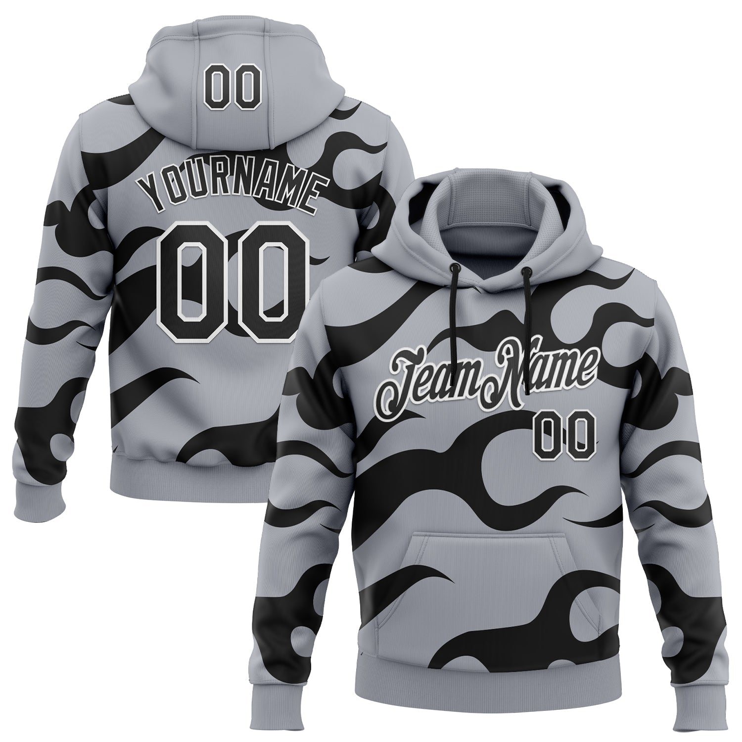 Custom Stitched Gray Black-White 3D Pattern Design Sportswear Pullover Sweatshirt Hoodie - Main View