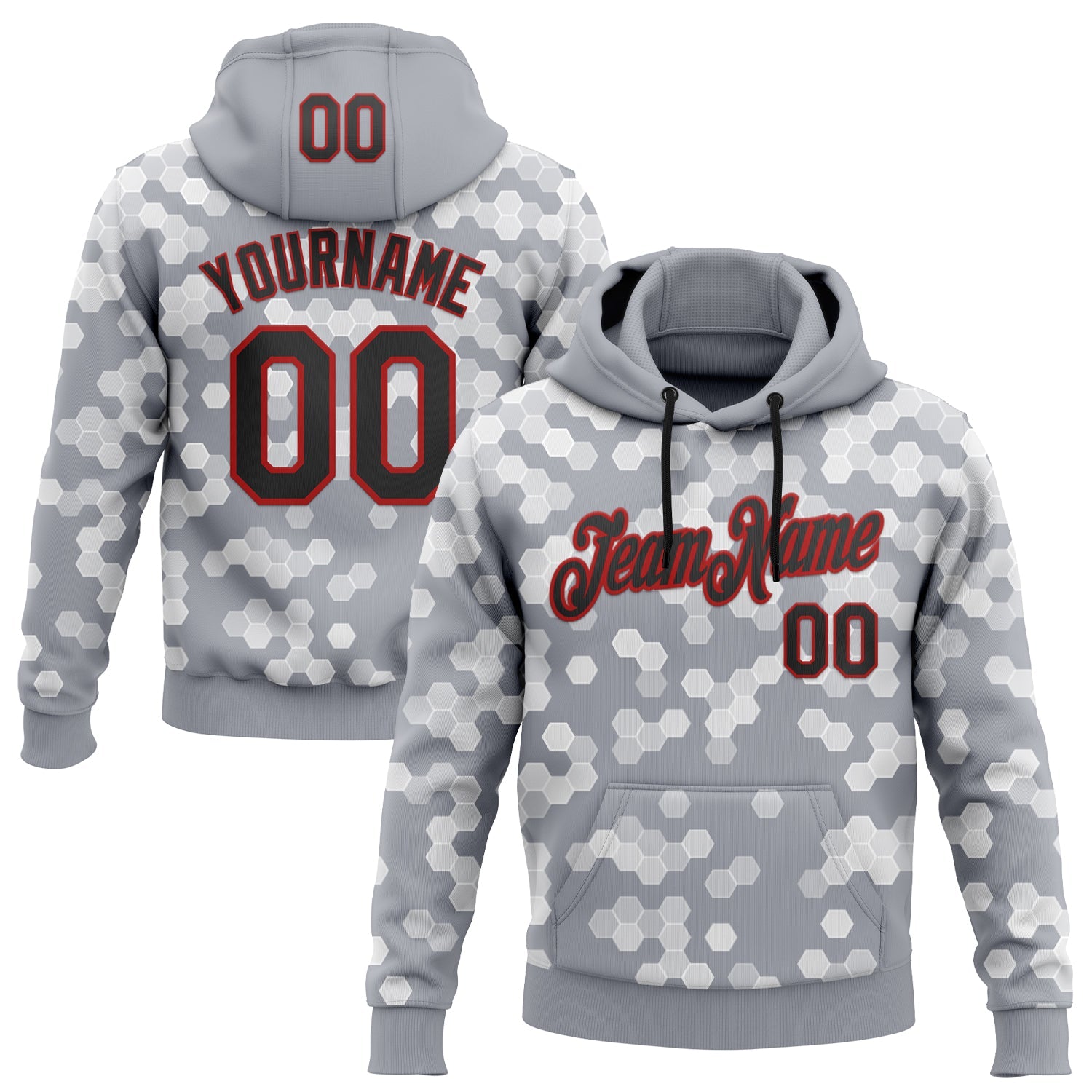 Custom Stitched Gray Black-Red 3D Pattern Design Sportswear Pullover Sweatshirt Hoodie - Main View