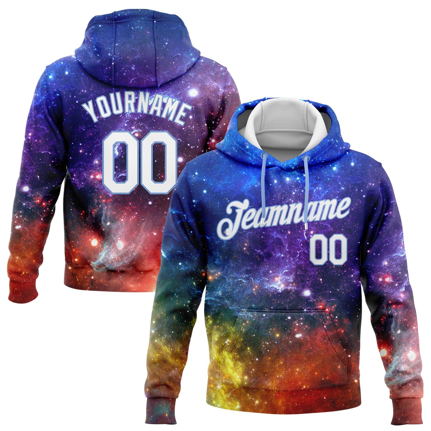 Custom Stitched Galactic White-Light Blue 3D Pattern Design Sports Pullover Sweatshirt Hoodie - Main View