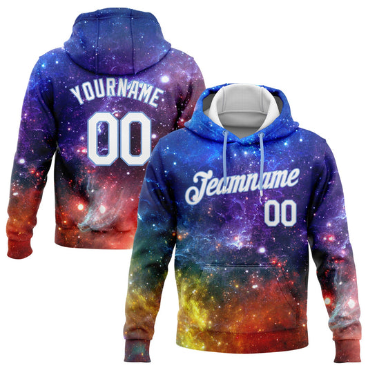 Custom Stitched Galactic White-Light Blue 3D Pattern Design Sports Pullover Sweatshirt Hoodie - Main View