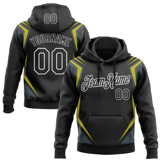 Custom Stitched Black Yellow-White 3D Pattern Design Sportswear Pullover Sweatshirt Hoodie - Main View