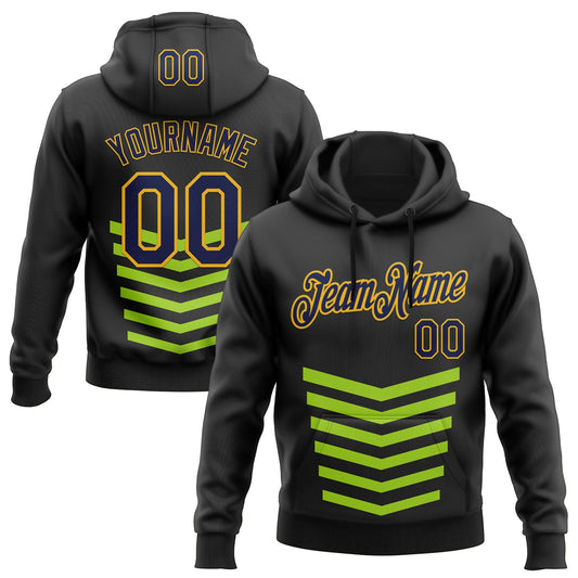 Custom Stitched Black Green-Gold 3D Pattern Design Sportswear Pullover Sweatshirt Hoodie - Main View