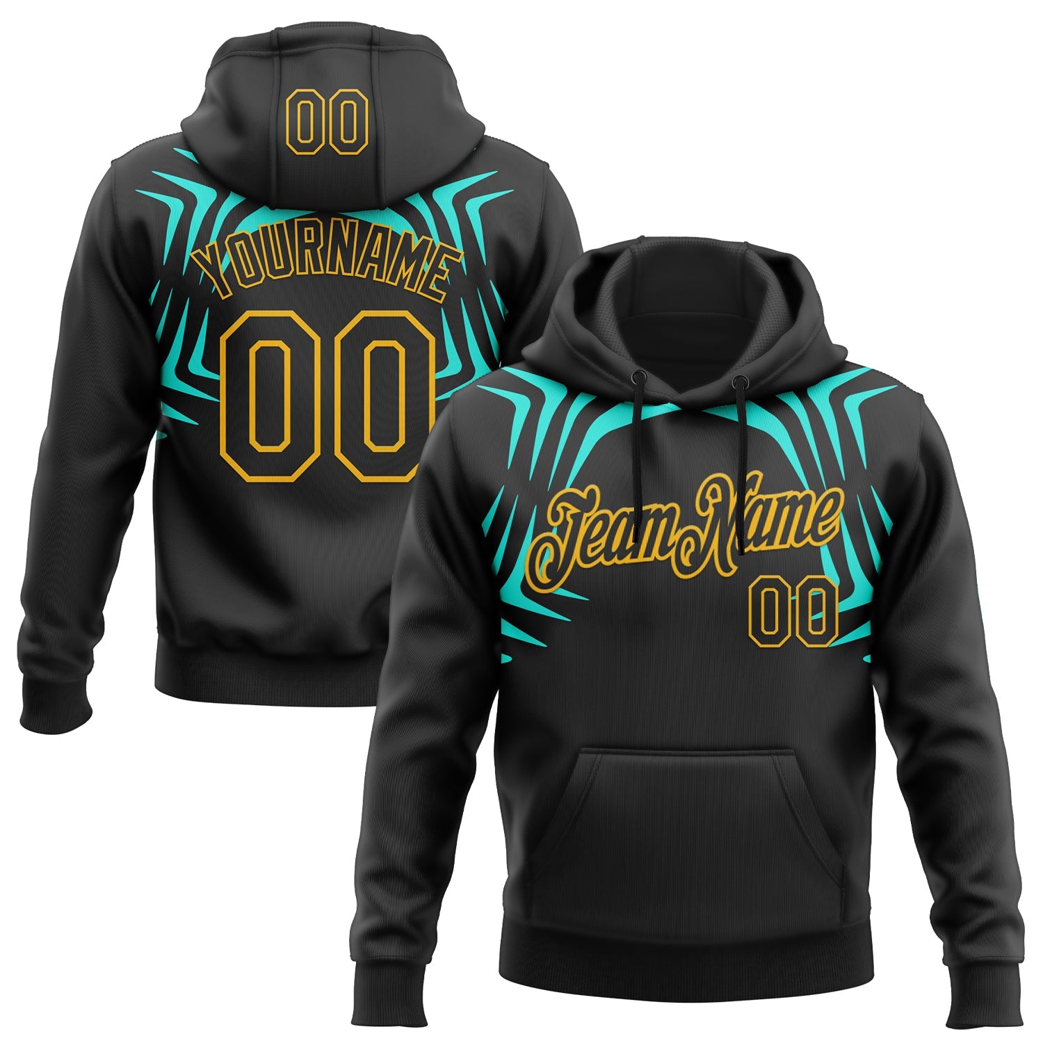 Custom Stitched Black Green-Gold 3D Pattern Design Sportswear Pullover Sweatshirt Hoodie - Main View