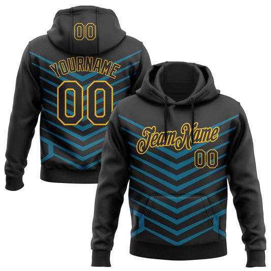 Custom Stitched Black Blue-Gold 3D Pattern Design Sportswear Pullover Sweatshirt Hoodie - Main View