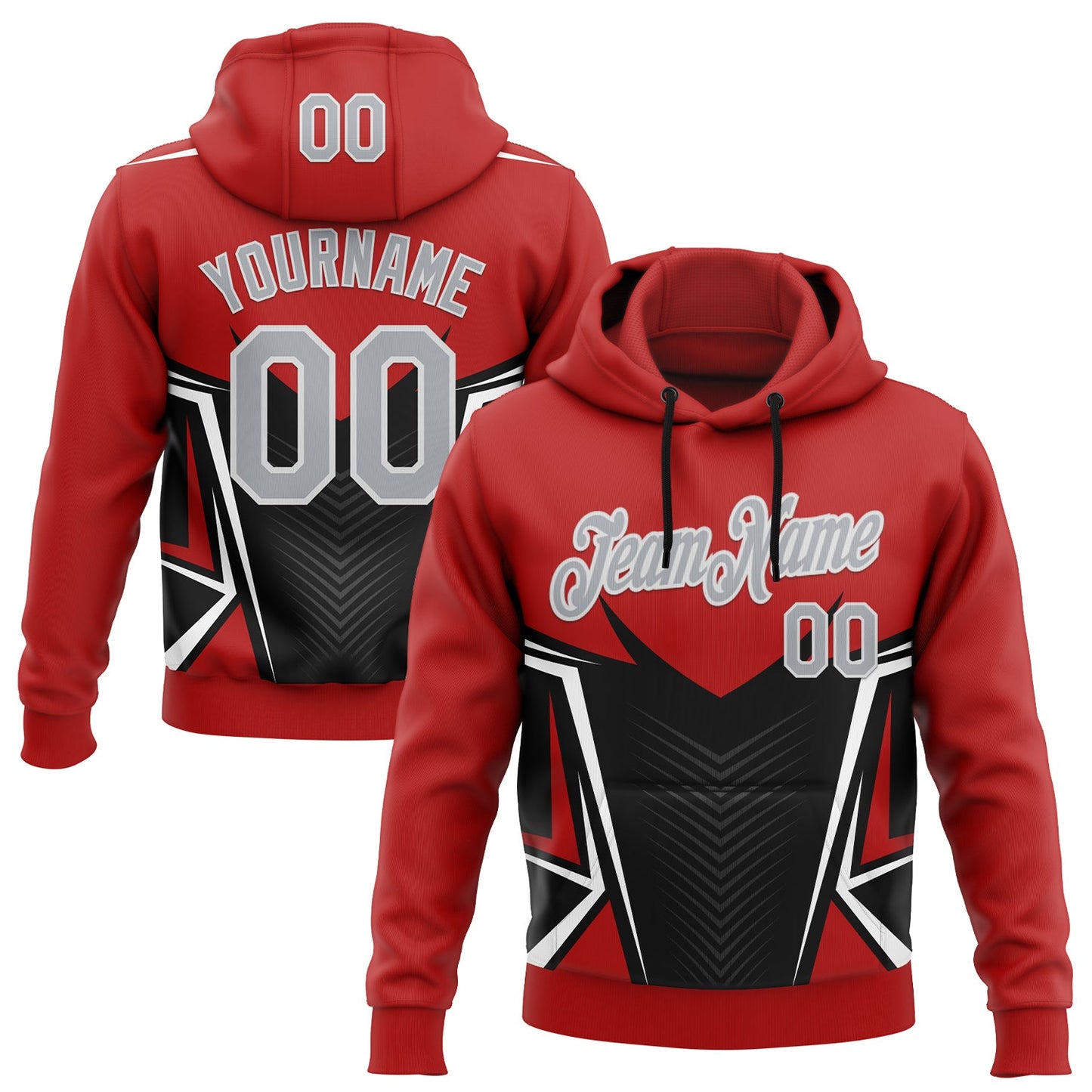 Custom Stitched Red Light Gray Black-White 3D Pattern Design Sportswear Pullover Sweatshirt Hoodie - Main View