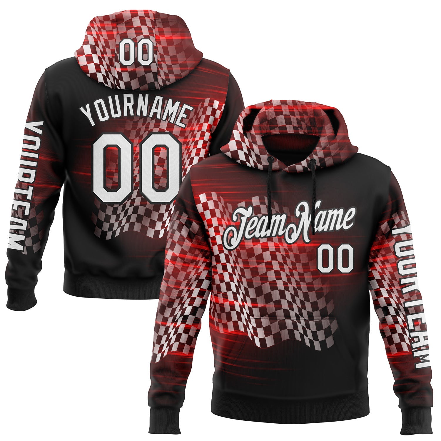 Custom Black White-Red 3D Pattern Design Formula Auto Car Racing Motorsport Sports Pullover Sweatshirt Hoodie - Main View