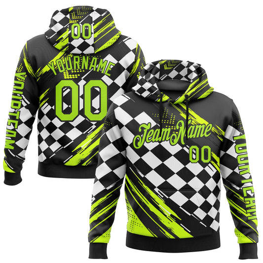 Custom Black Neon Green-White 3D Pattern Design Formula Auto Car Racing Motorsport Sports Pullover Sweatshirt Hoodie - Main View