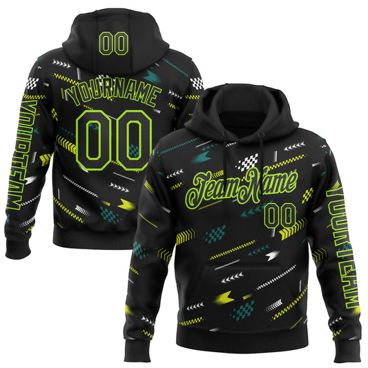 Custom Black Neon Green-White 3D Pattern Design Formula Auto Car Racing Motorsport Sports Pullover Sweatshirt Hoodie - Main View