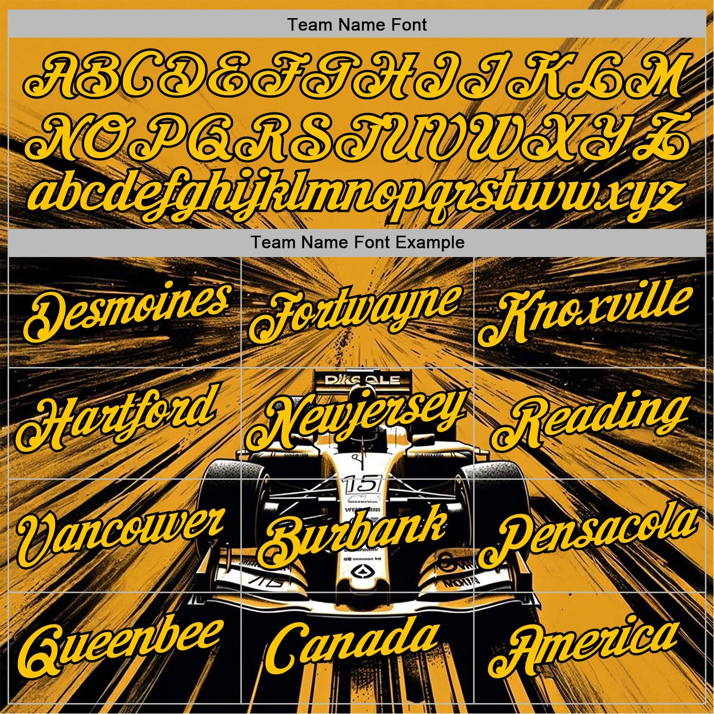 Custom Yellow Black-White 3D Pattern Design Formula Auto Car Racing Motorsport Sports Pullover Sweatshirt Hoodie view 3