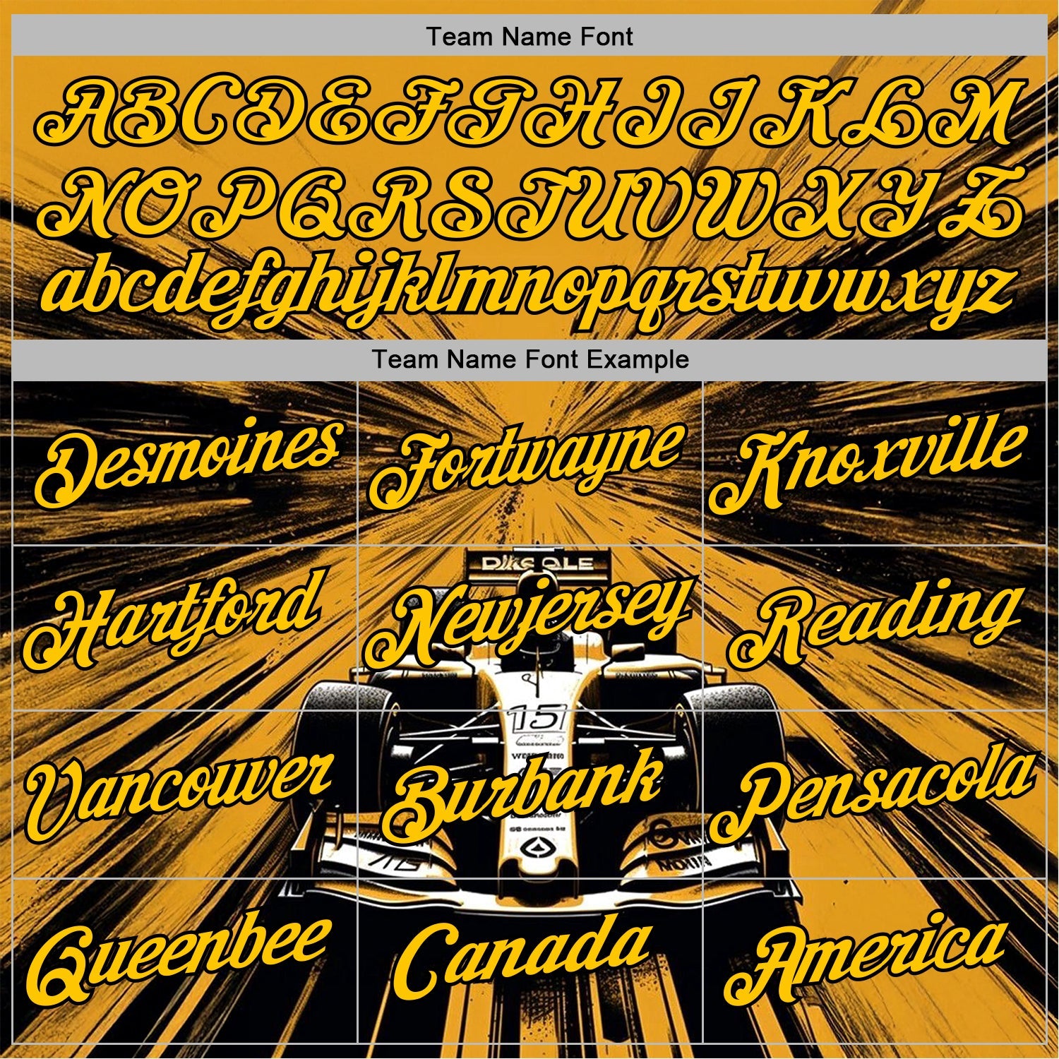 Custom Yellow Black-White 3D Pattern Design Formula Auto Car Racing Motorsport Sports Pullover Sweatshirt Hoodie view 3