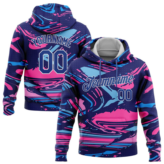 Custom Stitched Figure Royal Pink Light Blue-White 3D Pattern Design Sports Pullover Sweatshirt Hoodie - Main View