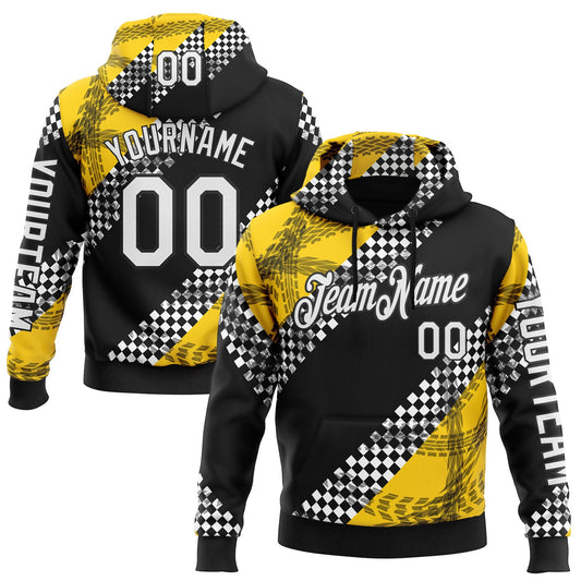 Custom Black White-Yellow 3D Pattern Design Formula Auto Car Racing Motorsport Sports Pullover Sweatshirt Hoodie - Main View