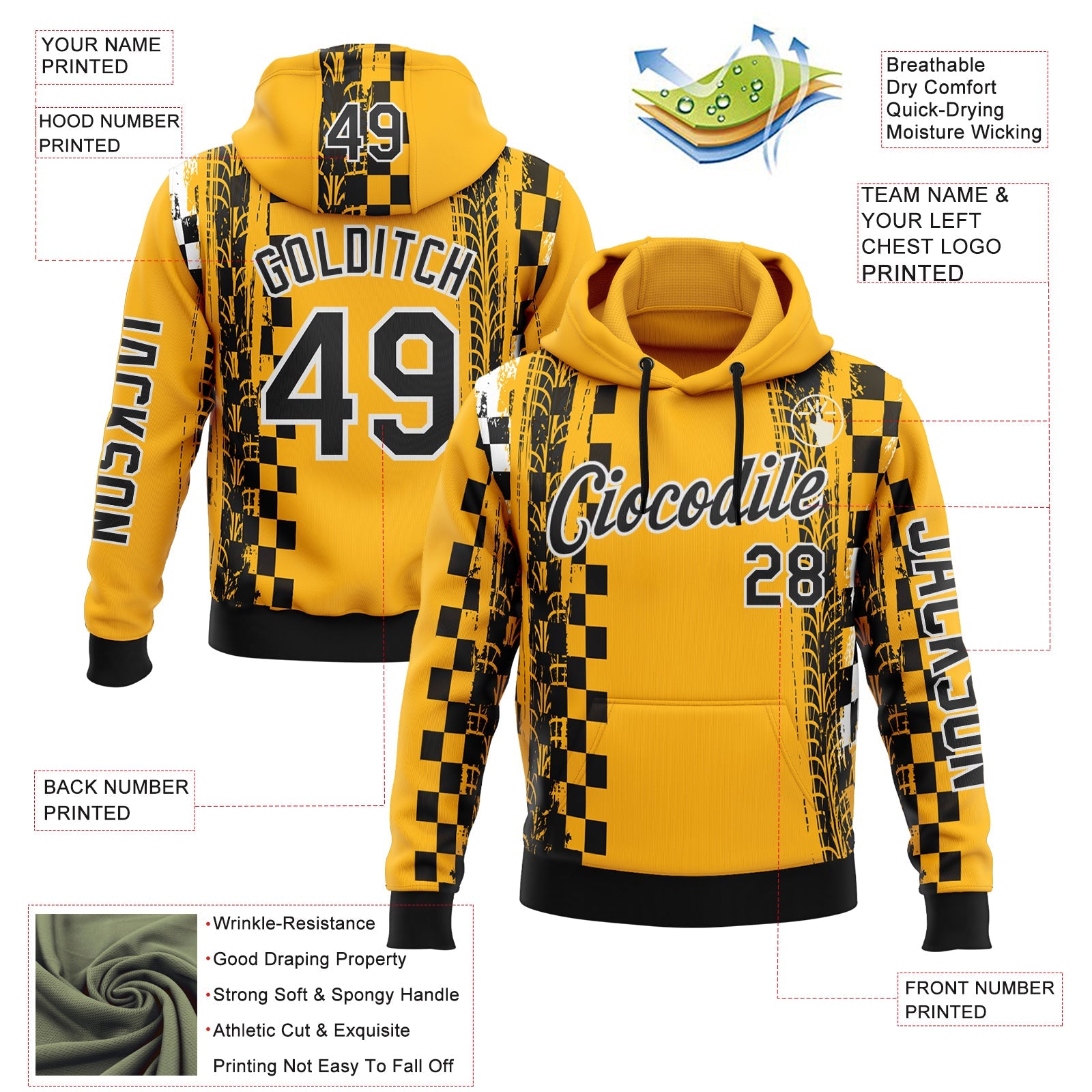 Custom Yellow Black-White 3D Pattern Design Formula Auto Car Racing Motorsport Sports Pullover Sweatshirt Hoodie view 2