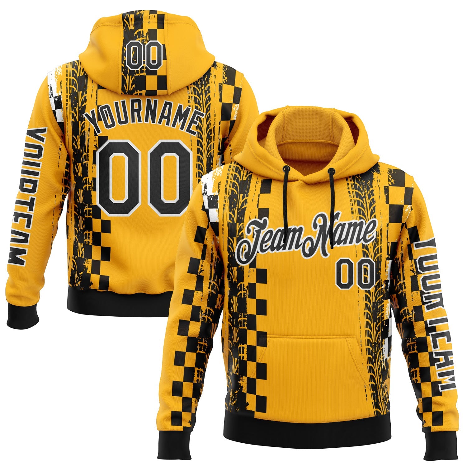 Custom Yellow Black-White 3D Pattern Design Formula Auto Car Racing Motorsport Sports Pullover Sweatshirt Hoodie - Main View