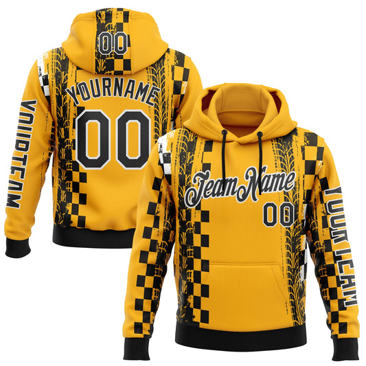 Custom Yellow Black-White 3D Pattern Design Formula Auto Car Racing Motorsport Sports Pullover Sweatshirt Hoodie - Main View