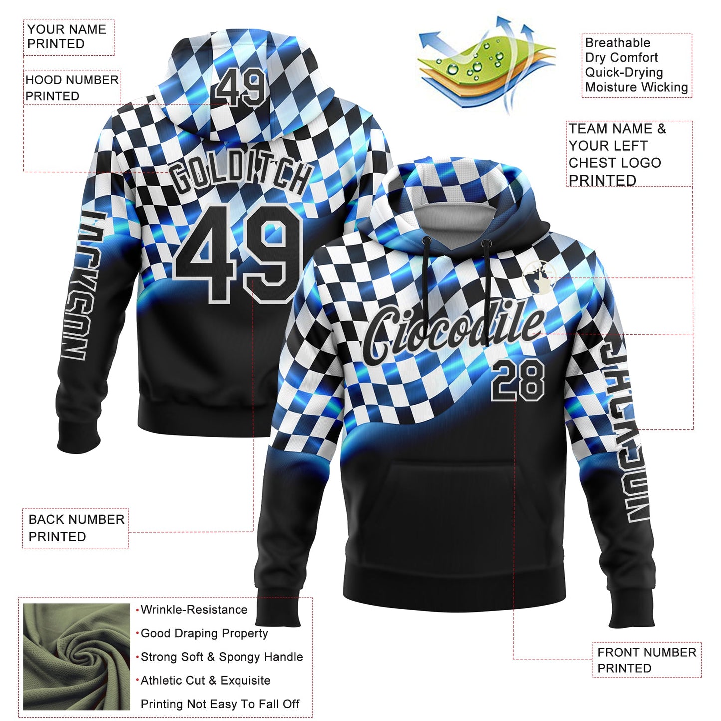 Custom Black Blue-White 3D Pattern Design Formula Auto Car Racing Motorsport Sports Pullover Sweatshirt Hoodie view 2