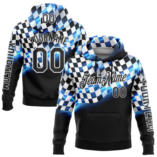 Custom Black Blue-White 3D Pattern Design Formula Auto Car Racing Motorsport Sports Pullover Sweatshirt Hoodie - Main View