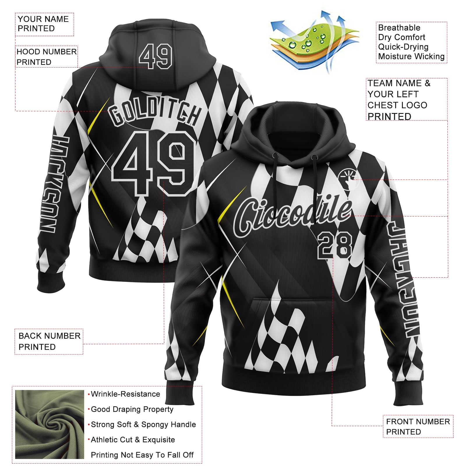 Custom Black White 3D Pattern Design Formula Auto Car Racing Motorsport Sports Pullover Sweatshirt Hoodie view 2