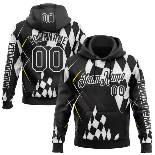 Custom Black White 3D Pattern Design Formula Auto Car Racing Motorsport Sports Pullover Sweatshirt Hoodie - Main View