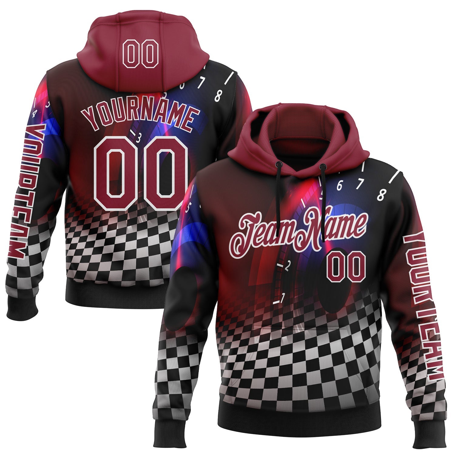 Custom Black Crimson-White 3D Pattern Design Formula Auto Car Racing Motorsport Sports Pullover Sweatshirt Hoodie - Main View