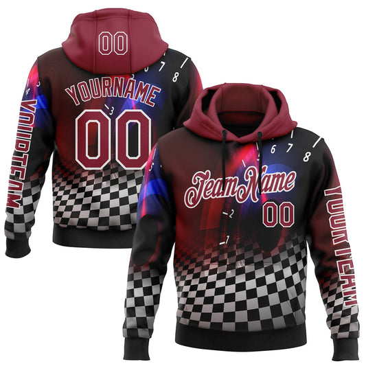 Custom Black Crimson-White 3D Pattern Design Formula Auto Car Racing Motorsport Sports Pullover Sweatshirt Hoodie - Main View