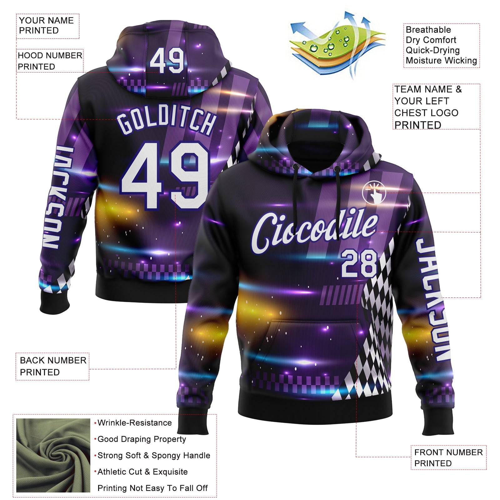 Custom Purple White Dark Purple-Black 3D Pattern Design Formula Auto Car Racing Motorsport Sports Pullover Sweatshirt Hoodie view 2