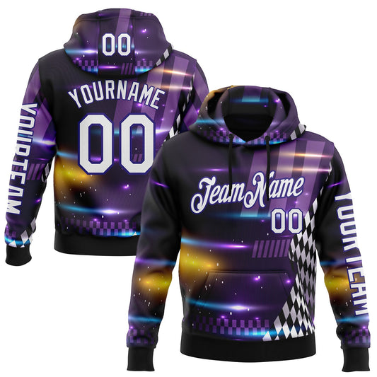 Custom Purple White Dark Purple-Black 3D Pattern Design Formula Auto Car Racing Motorsport Sports Pullover Sweatshirt Hoodie - Main View