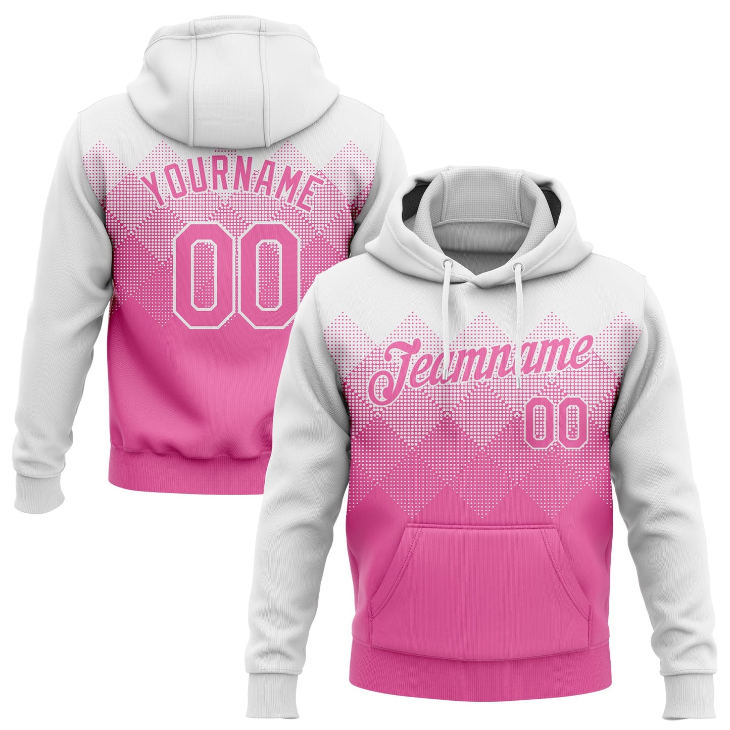 Custom Stitched White Pink 3D Pattern Design Sports Pullover Sweatshirt Hoodie - Main View