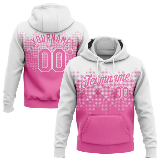 Custom Stitched White Pink 3D Pattern Design Sports Pullover Sweatshirt Hoodie - Main View