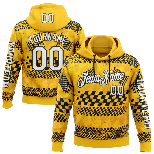 Custom Yellow White-Black 3D Pattern Design Formula Auto Car Racing Motorsport Sports Pullover Sweatshirt Hoodie - Main View