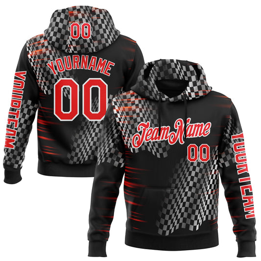 Custom Black Fire Red-White 3D Pattern Design Formula Auto Car Racing Motorsport Sports Pullover Sweatshirt Hoodie - Main View