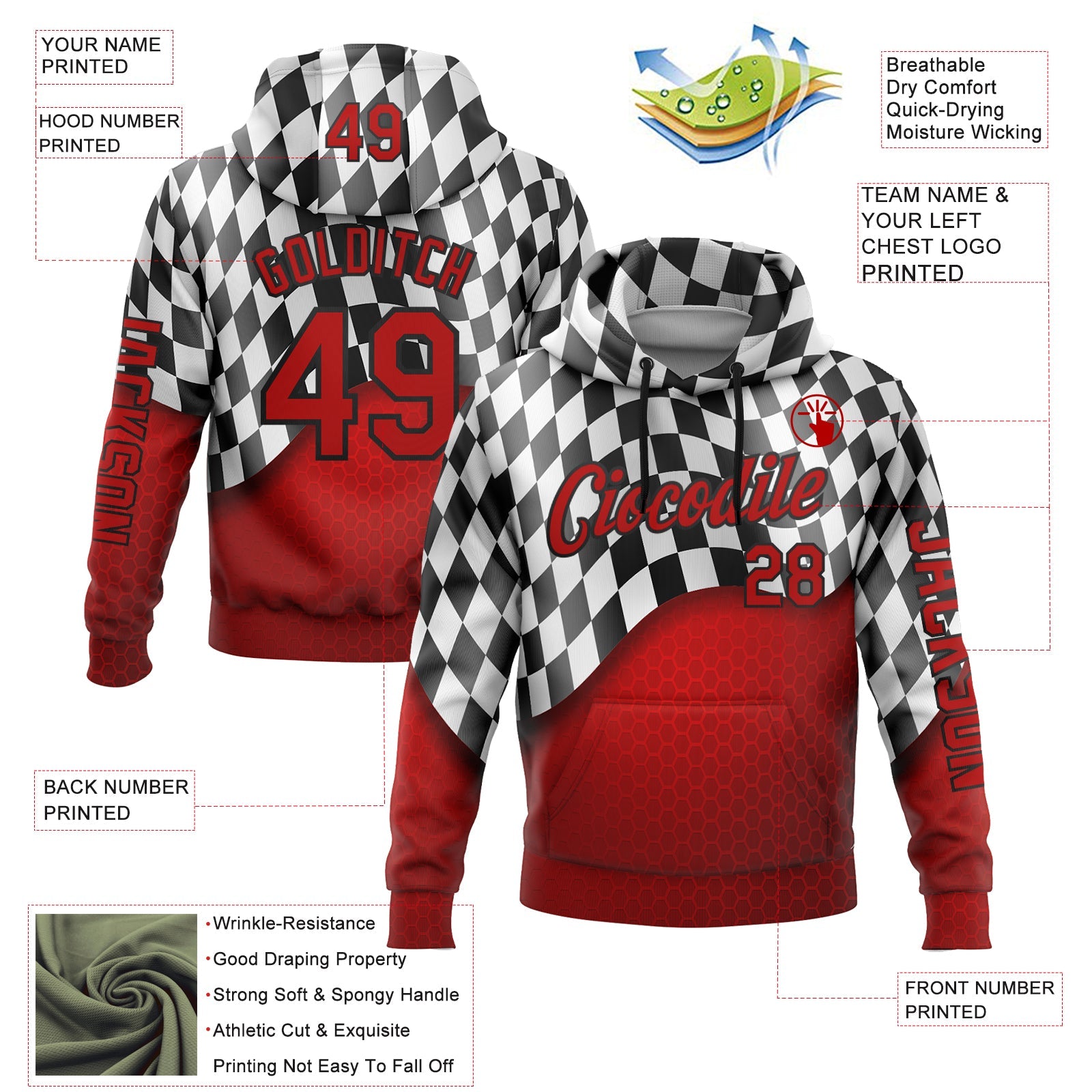 Custom Red Black-White 3D Pattern Design Formula Auto Car Racing Motorsport Sports Pullover Sweatshirt Hoodie view 2