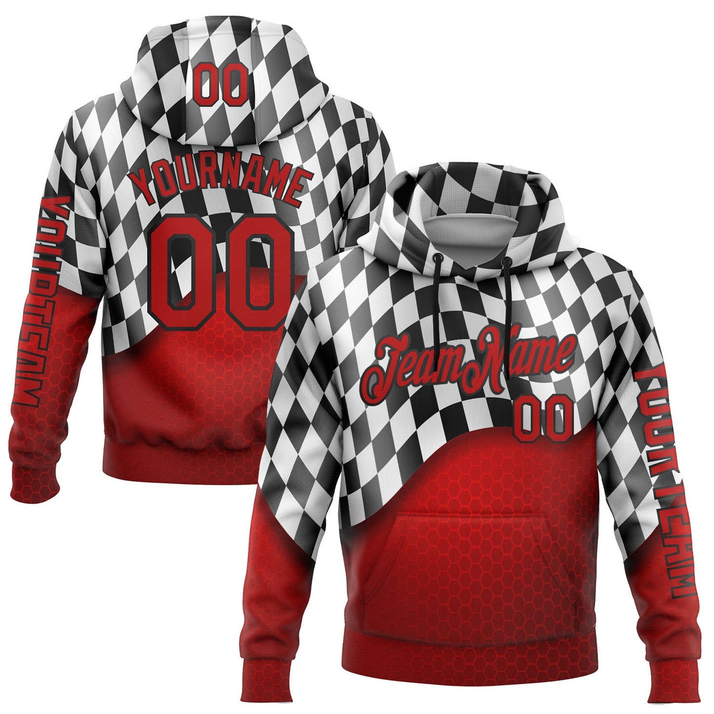 Custom Red Black-White 3D Pattern Design Formula Auto Car Racing Motorsport Sports Pullover Sweatshirt Hoodie - Main View
