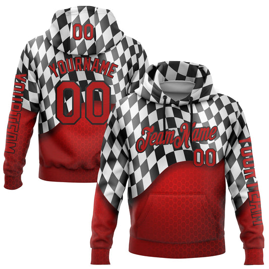 Custom Red Black-White 3D Pattern Design Formula Auto Car Racing Motorsport Sports Pullover Sweatshirt Hoodie - Main View
