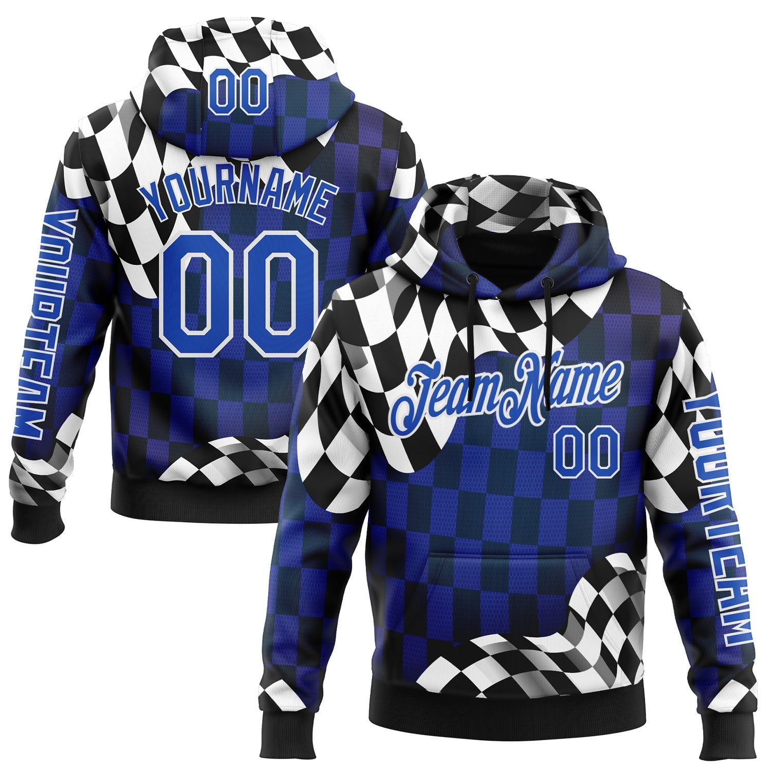 Custom Black Thunder Blue-White 3D Pattern Design Formula Auto Car Racing Motorsport Sports Pullover Sweatshirt Hoodie - Main View