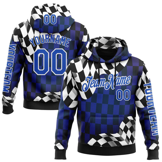 Custom Black Thunder Blue-White 3D Pattern Design Formula Auto Car Racing Motorsport Sports Pullover Sweatshirt Hoodie - Main View