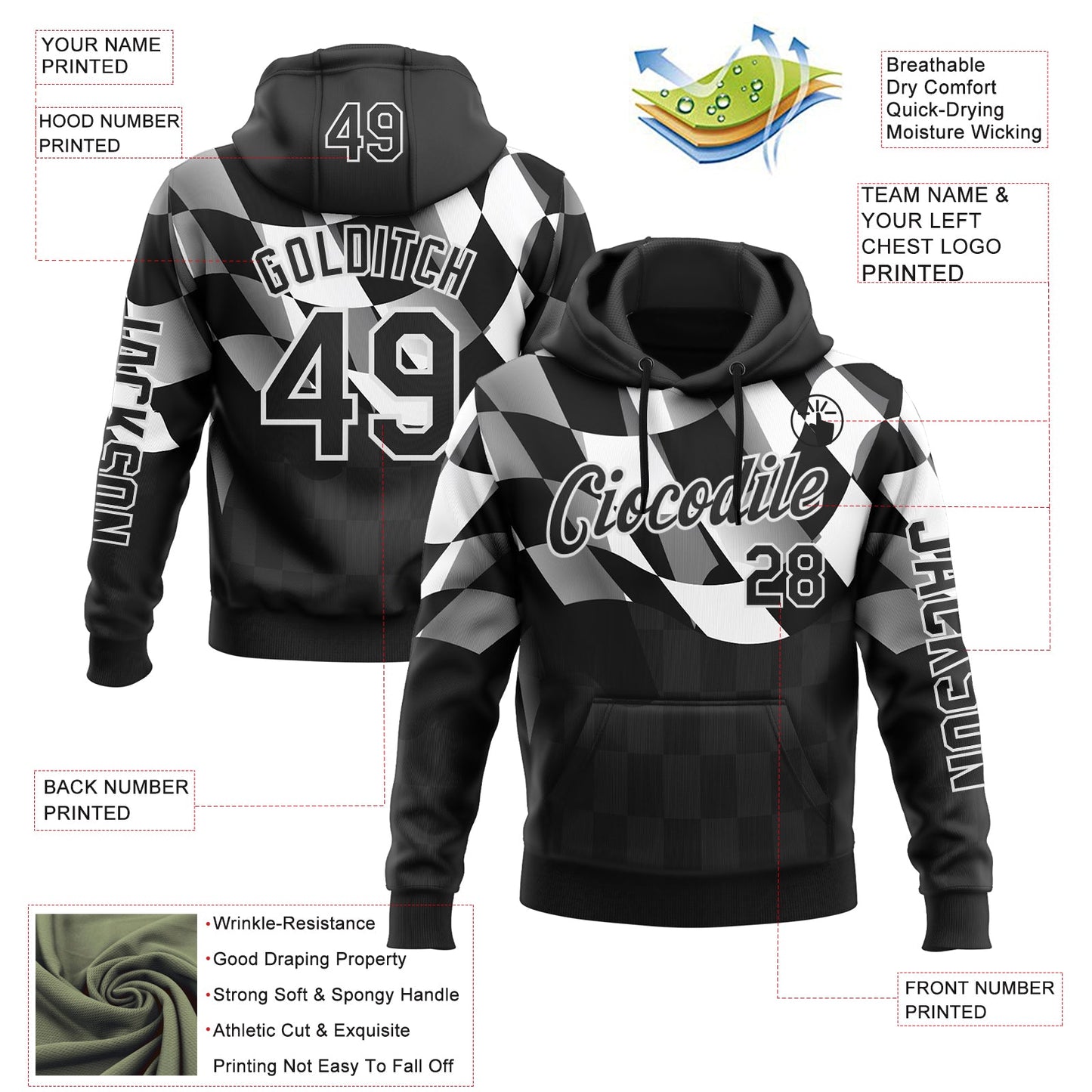 Custom Black White 3D Pattern Design Formula Auto Car Racing Motorsport Sports Pullover Sweatshirt Hoodie view 2