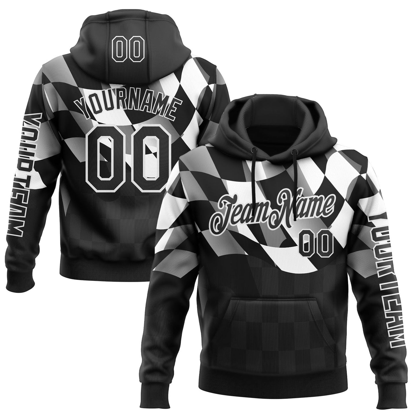 Custom Black White 3D Pattern Design Formula Auto Car Racing Motorsport Sports Pullover Sweatshirt Hoodie - Main View