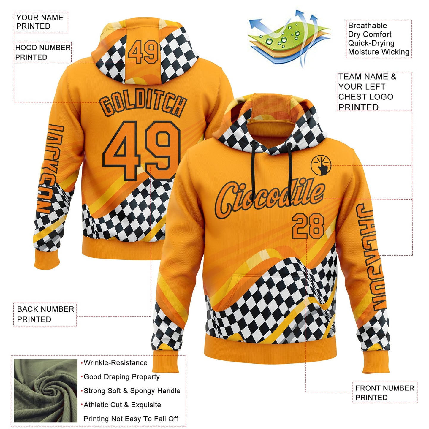 Custom Orange Bay Orange Black-White 3D Pattern Design Formula Auto Car Racing Motorsport Sports Pullover Sweatshirt Hoodie view 2