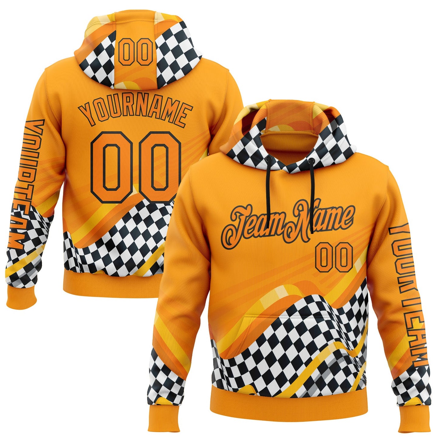 Custom Orange Bay Orange Black-White 3D Pattern Design Formula Auto Car Racing Motorsport Sports Pullover Sweatshirt Hoodie - Main View