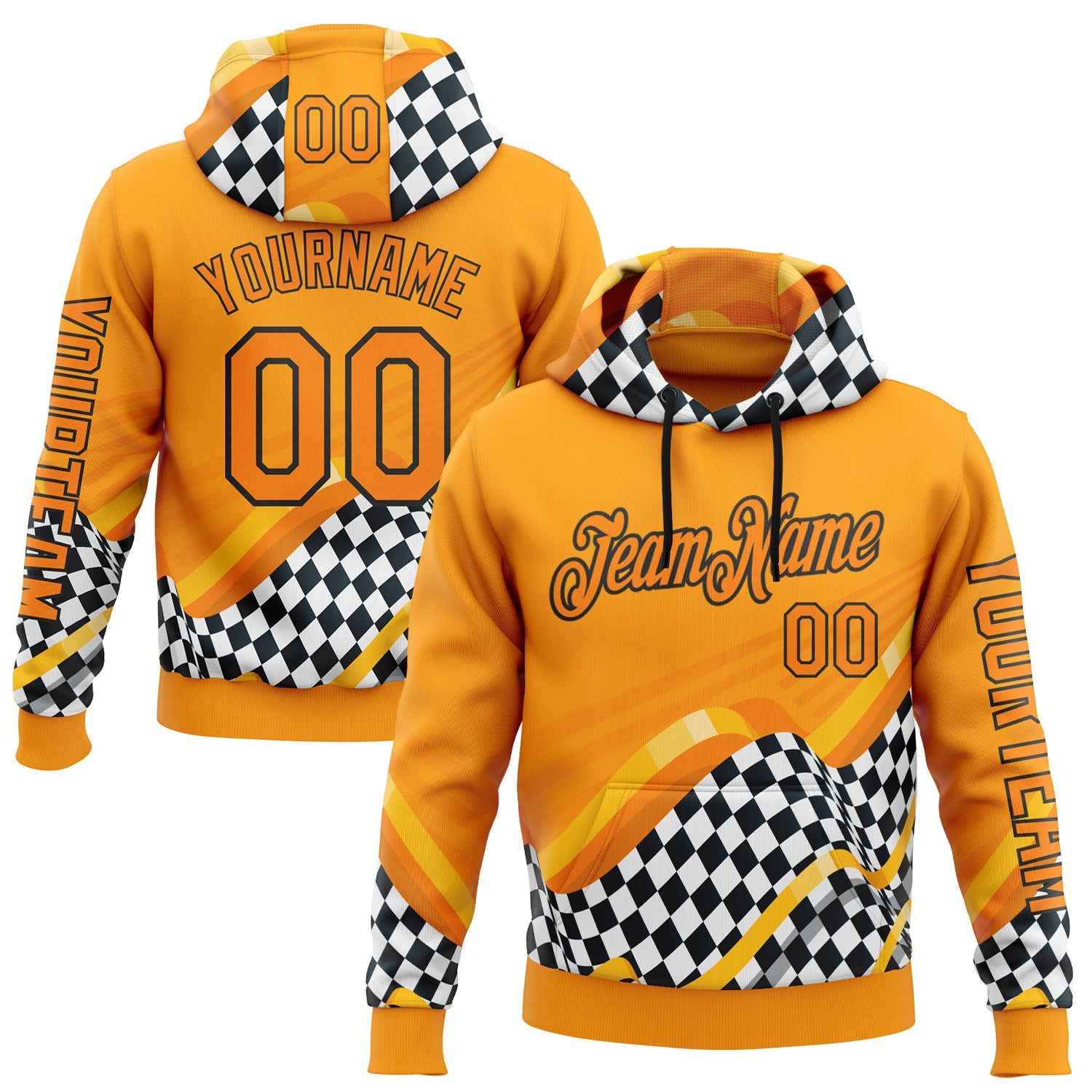 Custom Orange Bay Orange Black-White 3D Pattern Design Formula Auto Car Racing Motorsport Sports Pullover Sweatshirt Hoodie - Main View